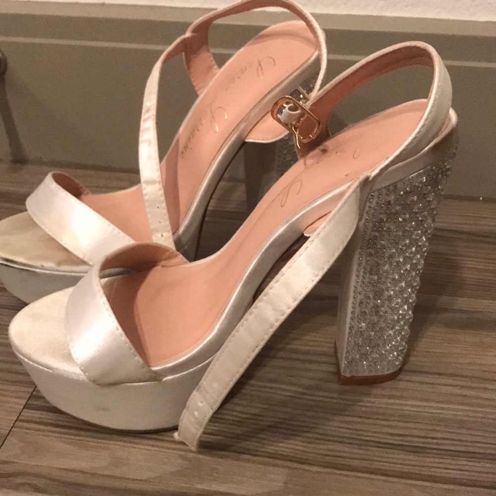White satin colored high heels